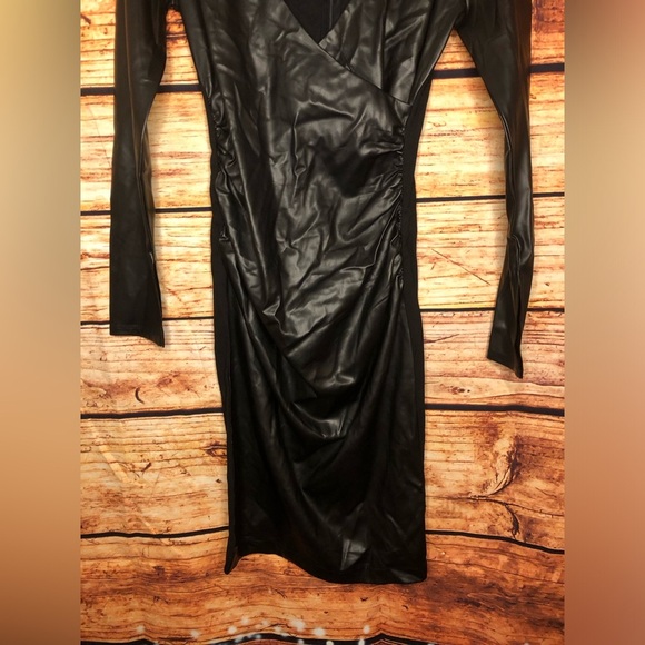 Faux-Leather Surplice Dress - Picture 3 of 16
